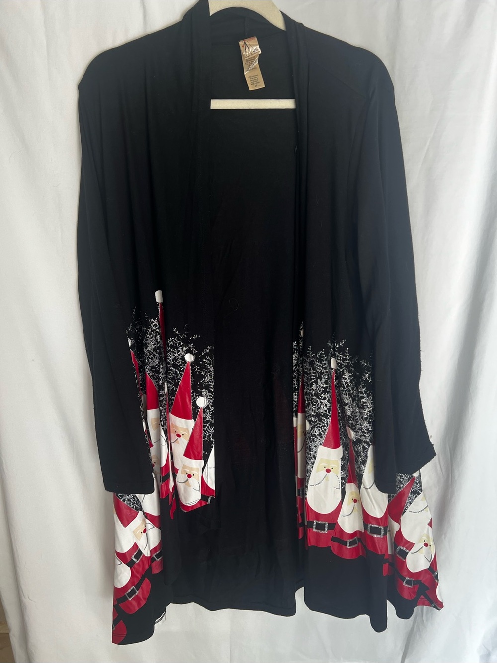 Black Santa Print Open-Front Women's Cardigan Jacket